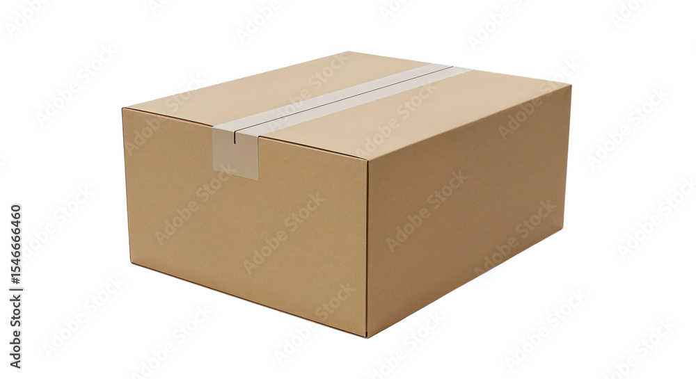 Fototapeta premium Brown cardboard box with tape seal on white background 