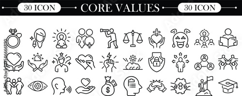 Core Values line art icons vector illustration