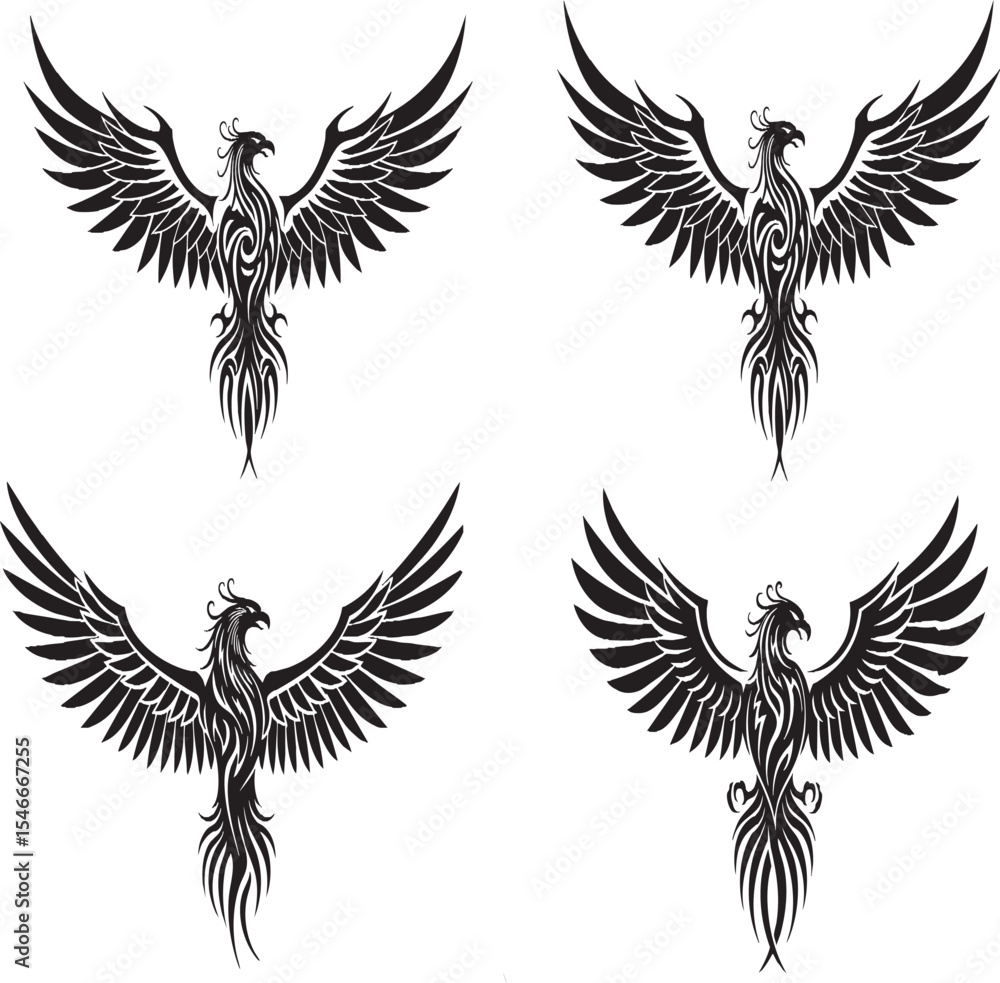 Fototapeta premium Majestic Tribal Phoenix Tattoo Design – Mythical Firebird Artwork for Men & Women, Bold Black Ink Symbol of Rebirth, Power, and Spiritual Transformation