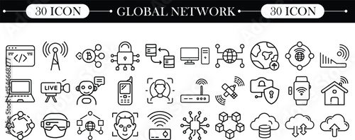 Global network line icon for graphic and web on white background