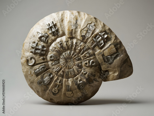 Ancient Ammonite Fossil: A detailed close-up of an ancient ammonite fossil, showcasing its intricate spiral structure, and the natural textures and patterns etched within.