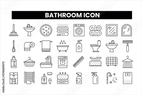 Set of  outline icons related to bathroom. Linear icon collection. Editable stroke. Vector illustration
