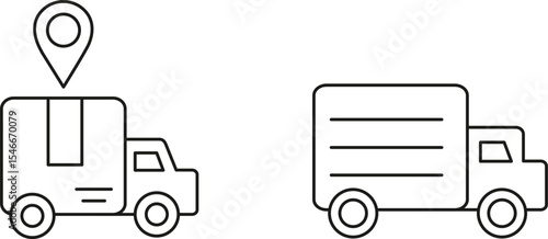 Delivery Truck and Location Pin Icon Simple Line Art for Logistics, Shipping, and Transportation Websites or Apps