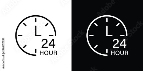 Twenty four hours icon in black. flat graphic vector icon