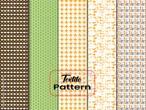 Textile Pattern designs with various shapes like round, triangular etc. and customizable colors like off-white, green, sky blue, pink, orange, blue etc.