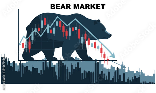 Bear Market Financial Concept Illustration,  symbolizing a period of economic downturn and falling stock prices.