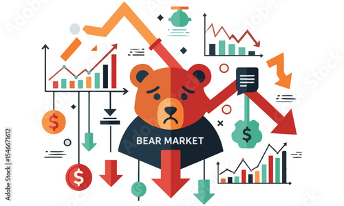 Bear Market Financial Concept Illustration,  symbolizing a period of economic downturn and falling stock prices.