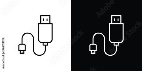USB cable icon in black. flat graphic vector icon