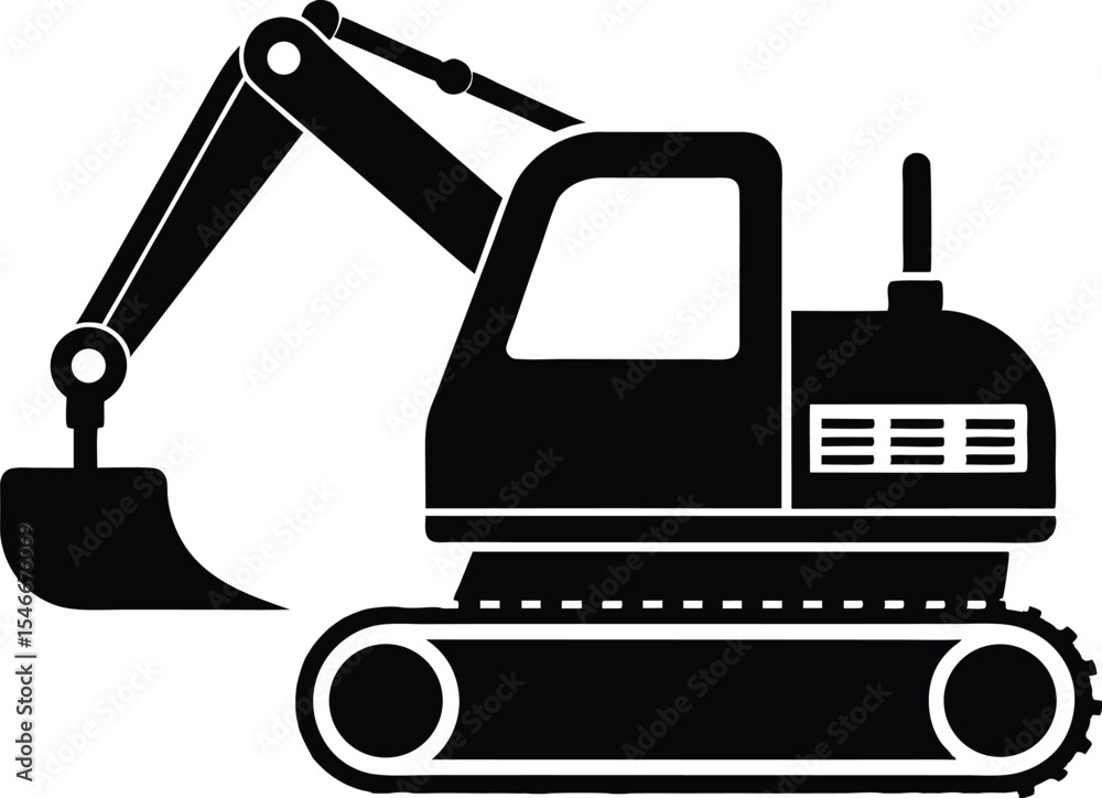 Excavator silhouette, Construction excavator silhouette vector illustration Excavator silhouette, Construction excavator silhouette vector illustration