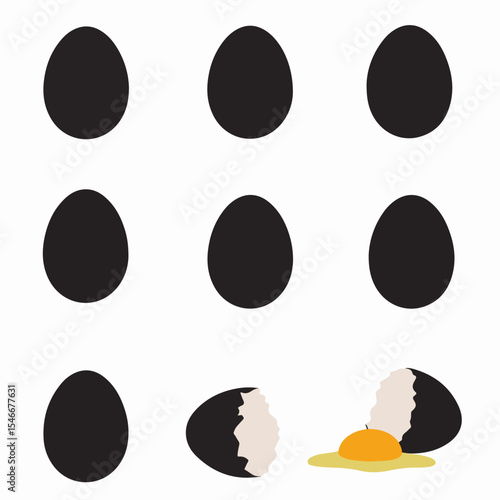 Eggs and cracked egg with yolk