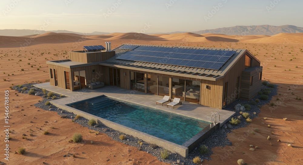 Fototapeta premium House with Pool in Desert Landscape