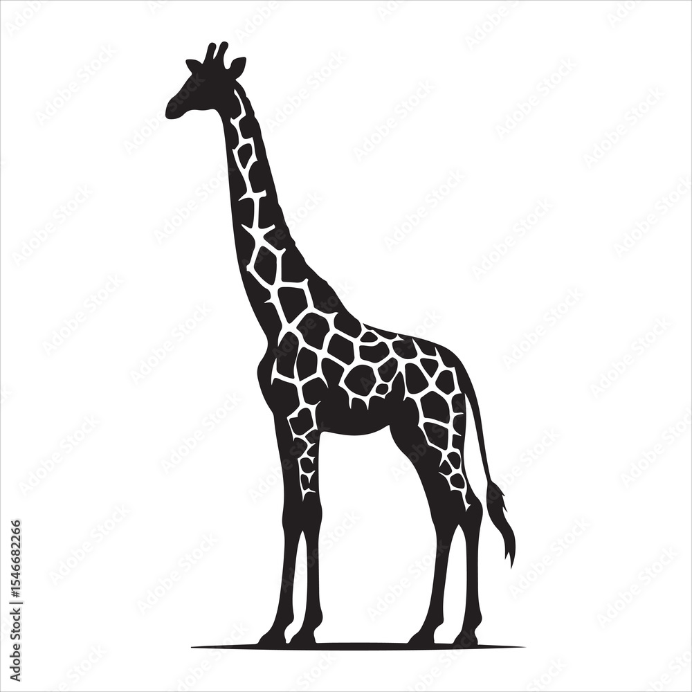 Fototapeta premium Silhouette vector of a giraffe standing on a white background