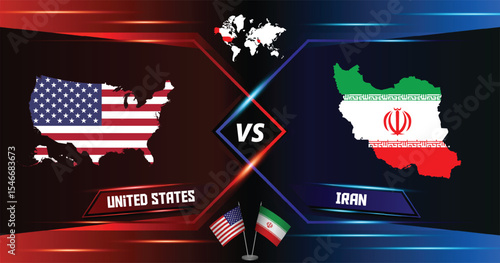 USA vs Iran Conflict Map Vector – Political Tension War