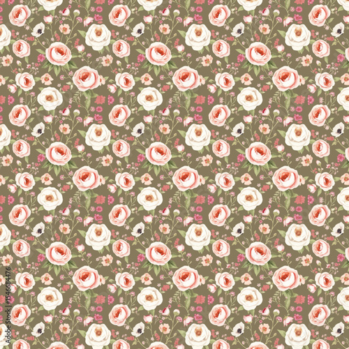 Watercolor painting of leaf and flowers, seamless pattern background, New Floral Pattern
