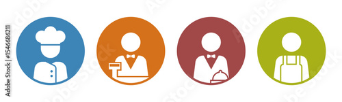 Chef, Cashier, Waiter, Cleaner icon set illustration vector. Inside Circle.