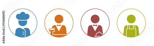 Chef, Cashier, Waiter, Cleaner icon set illustration vector. Inside Circle.