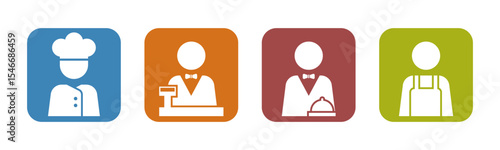 Chef, Cashier, Waiter, Cleaner icon set illustration vector. Inside Square.