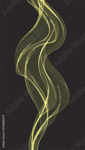 Abstract yellow smoke trail design with swirling lines on a dark background