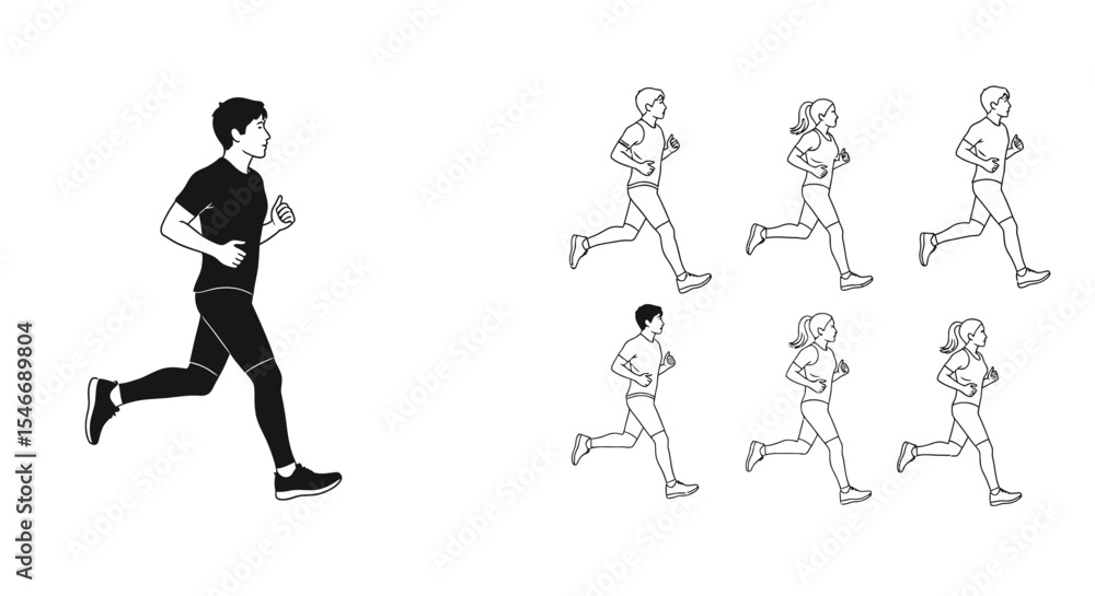 Naklejka premium Running People Illustrations Vector Graphics for Fitness and Exercise Designs
