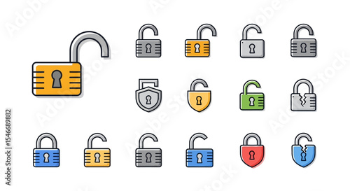 Unlock Icons Collection of Open Padlocks in Various Colors and Styles
