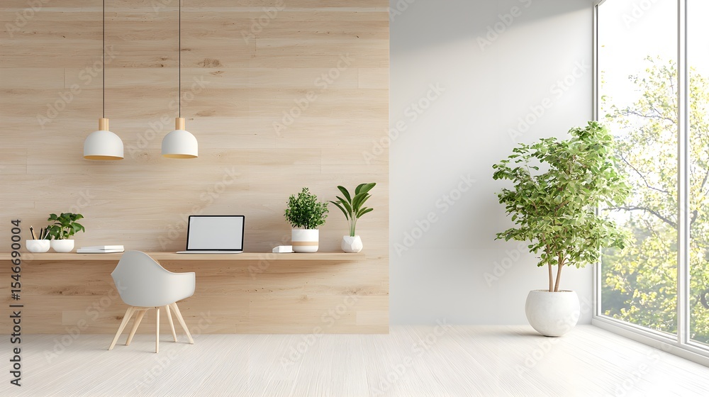 Modern Minimalist Home Office with Laptop Modern Minimalist Home Office with Laptop