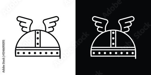 Winged viking helmet icon in black. flat graphic vector icon