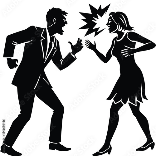 Man and woman engaged in a heated argument with angry gestures
