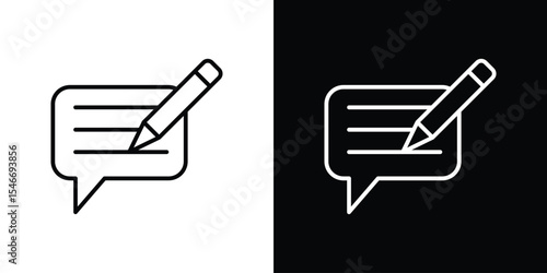 Write comment icon in black. flat graphic vector icon