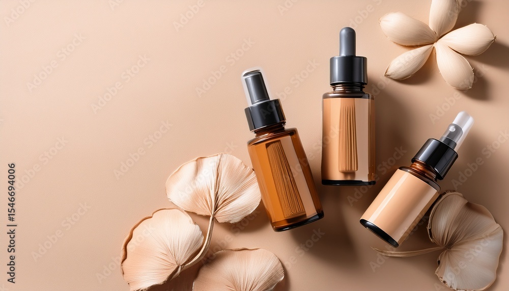 Obraz premium foundation samples and dropper bottle on beige background