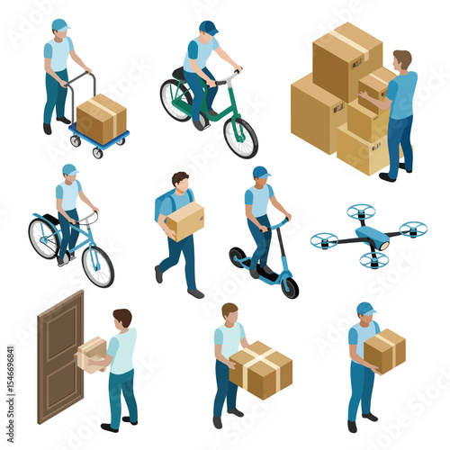 Delivery service methods isometric illustrations