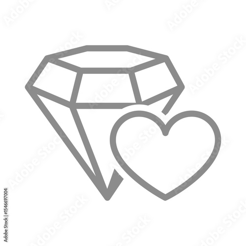 Diamond with heart shape icon. Romantic gifts, wedding branding, or jewelry businesses symbol. Vector illustration