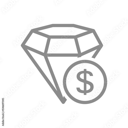 Diamond with coin line icon. Luxury investments, crypto assets, or valuable purchases symbol. Vector illustration
