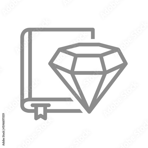 Diamond on a book line icon. Represents knowledge, elite education, or premium content symbol. Vector illustration
