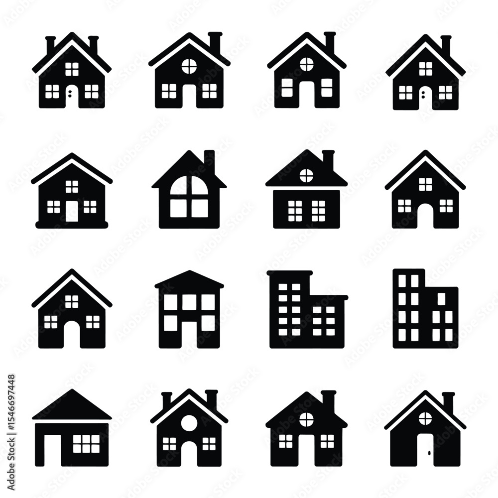Fototapeta premium Collection of black house and building icons