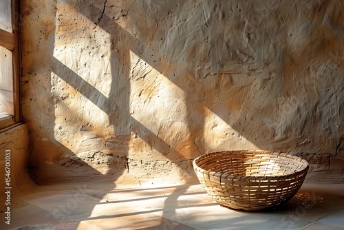 Village style basket by adobe wall high resolution picture