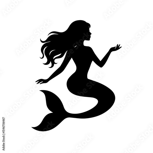 Elegant Mermaid Silhouette Vector – Graceful Underwater Fantasy Figure