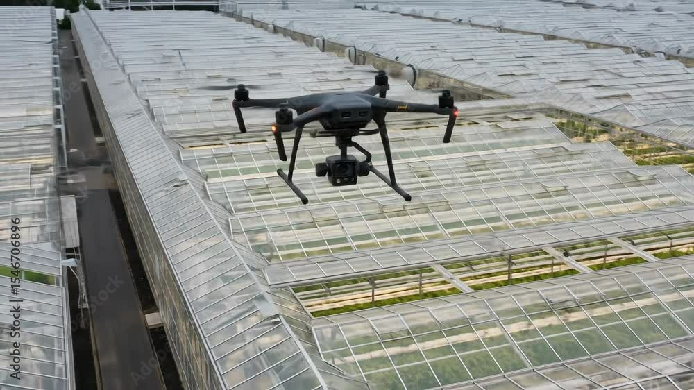 High angle drone view of modern greenhouse complex for agriculture and technology applications High angle drone view of modern greenhouse complex for agriculture and technology applications