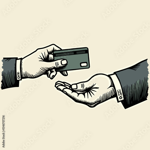 Hands exchanging credit card in business transaction illustration  