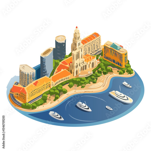Isometric Illustration of Split, Croatia, Featuring the Diocletian's Palace and Waterfront
