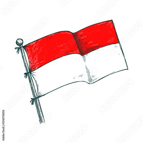 Indonesian Flag With Hand Drawn Style