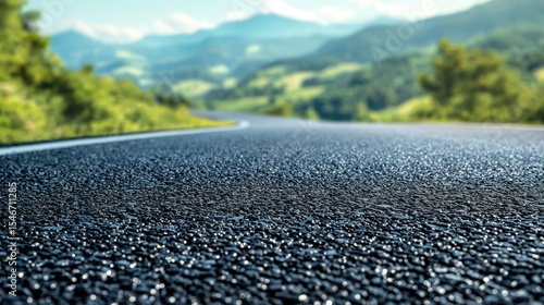 Wallpaper Mural Close-up view of a wet asphalt road with lush green hills and mountains in the background Torontodigital.ca