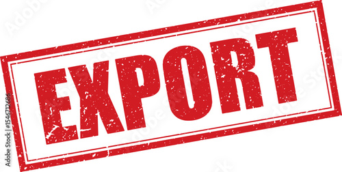 Red Export Rubber Stamp Word Text Written in Grunge Vector in Double Sharp Border, Vintage, Transparent Background, Svg, Png