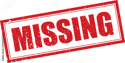 Red Missing Rubber Stamp Word Text Written in Grunge Vector in Sharp Double Border, Vintage, Transparent Background, Svg, Png