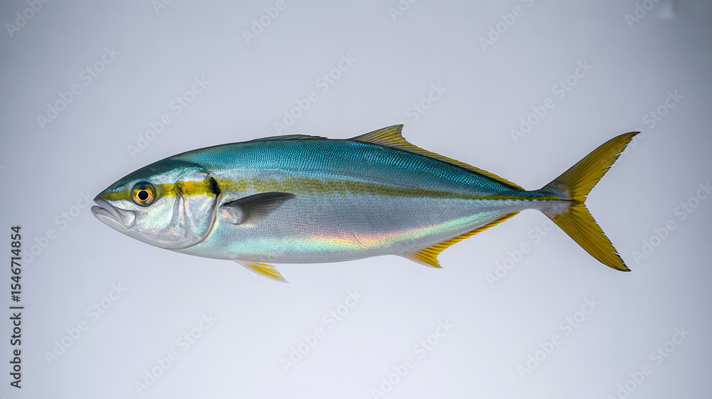 Naklejka premium A Detailed Profile View of a Yellowtail Amberjack Fish Against a Neutral Background