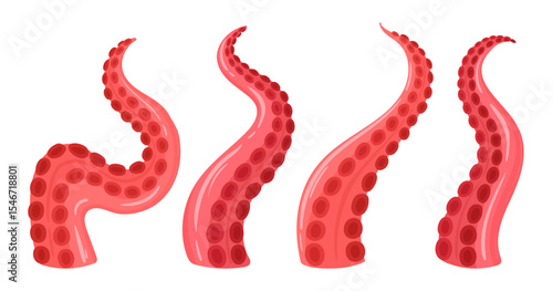 Squid tentacles. Cartoon ocean octopus creature palpus, twisted limbs with suckers flat vector illustration set. Marine octopus animal tentacles on white