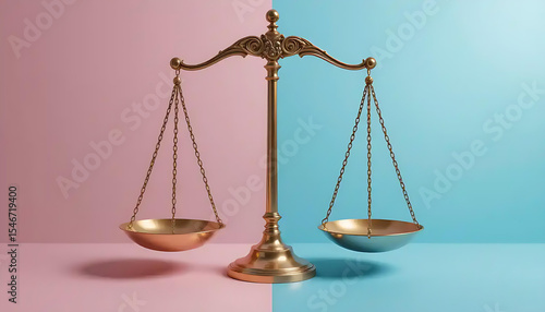Golden scales of justice symbolize law and equality, a legal brass measurement