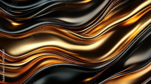 A mesmerizing abstract composition of flowing metallic waves blending black and gold, showcasing the interplay between light and shape in an artistic design.