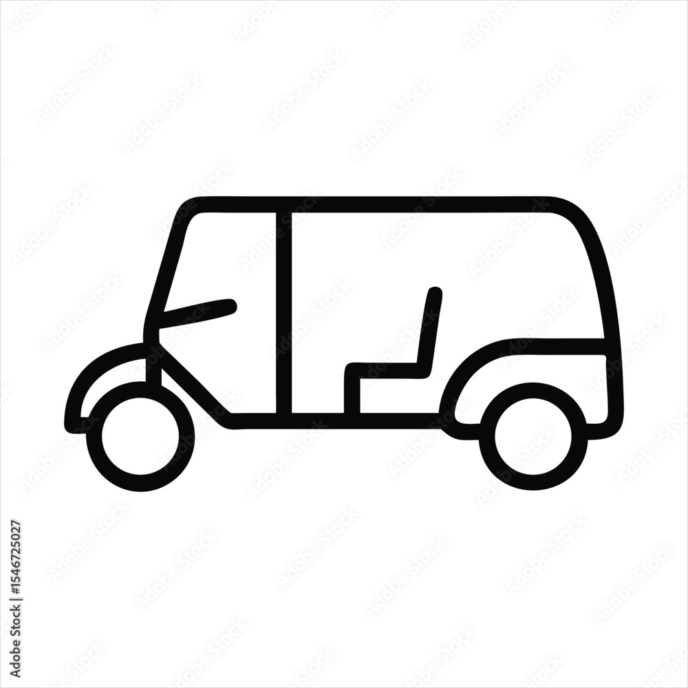 Fototapeta premium Vector Auto Rickshaw Line Art Icon, White Background.