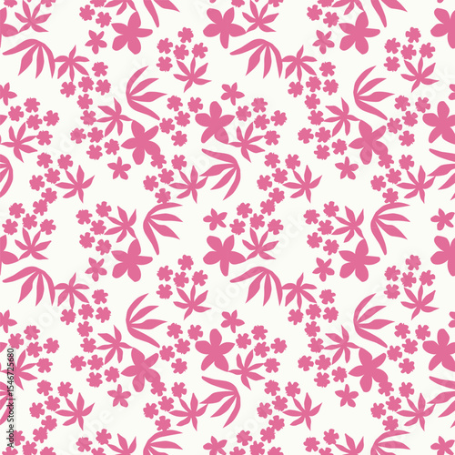 Artistic simple branches flowers peonies, dahlia and buds with leaves seamless pattern. Vector hand drawn. Retro, vintage, pastel print. Template for design, fabric, fashion, wallpaper, textile

