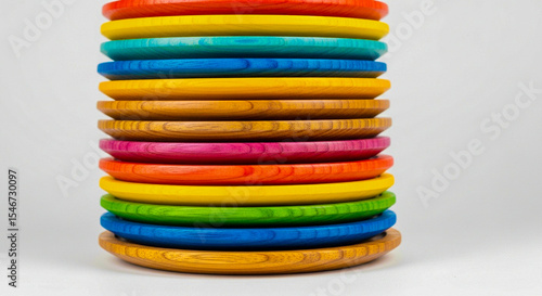 Colorful stack of wooden plates